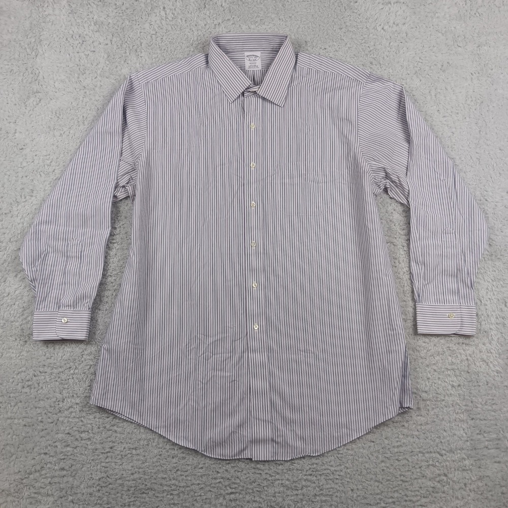 Brooks Brothers Button Front Regent Men 17.5-34 Purple Striped Non-Iron‎ Cotton